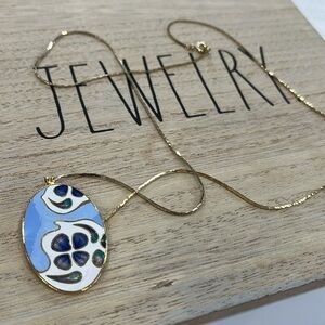 Necklace fantasy jewelry long beautiful gold &‎ blue tones